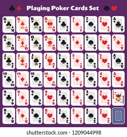 Playing Poker Cards Full Set Cute Minimal Design for Casino Game, Vector Illustration.