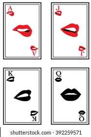 Playing Poker Cards with lips Vector illustration icon