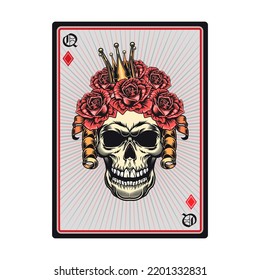 Playing poker cards with skull. Queens, jokers, ace of all suits. Vector illustrations collection for gambling, poker club, online game concept