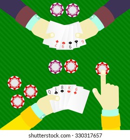 playing poker at the table with chips, bluff