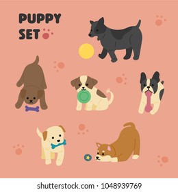 playing puppy character set hand drawing style vector illustration flat design