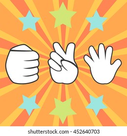 Playing Rock Paper And Scissors Game Gambling Artwork - Vector