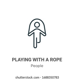 Reproducir con un icono vectorial de contorno de cuerda. Reproducción en negro en línea delgada con un icono de cuerda, vector plano ilustración de elemento simple de personas editables concepto de trazo aislado en fondo blanco