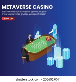 Roulette im metaverse Casino isometrische 3D-Vektorkonzept für Banner, Website, Illustration, Landing Page, Flyer, etc.