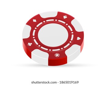 Jugando al chip de casino redondo aislado en fondo blanco