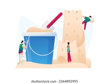 Playing in the sand on summer vacation at the beach vector illustration