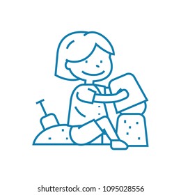 Playing in the sandbox linear icon concept. Playing in the sandbox line vector sign, symbol, illustration.