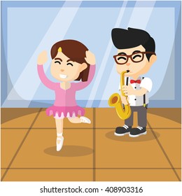 Playing saxophone and ballerina girl 