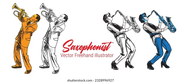 playing saxophone Vector Illustration Art