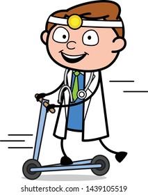 Playing with Scooter - Professional Cartoon Doctor Vector Illustration