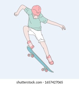 Playing skateboard, vector illustration concept for website and mobile app
