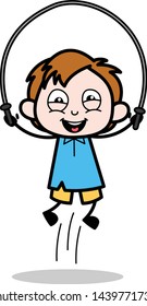 Playing Skipping Rope - School Boy Cartoon Character Vector Illustration