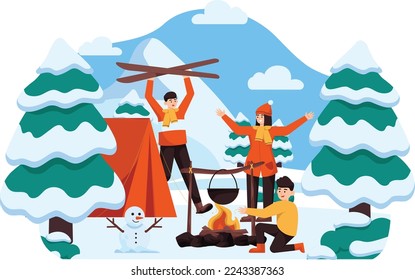 Playing Snow Flat Illustration Background