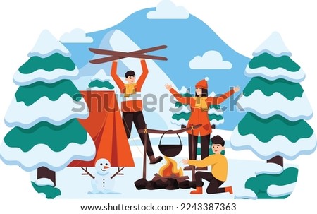 Playing Snow Flat Illustration Background