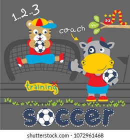 playing soccer funny animal cartoon,vector illustration