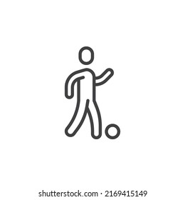 Playing soccer line icon. linear style sign for mobile concept and web design. Soccer player with ball outline vector icon. Symbol, logo illustration. Vector graphics
