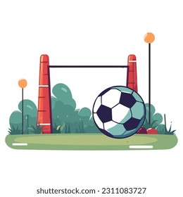 Playing soccer on green grass icon isolated