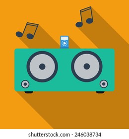 Playing sound system flat icon with long shadow