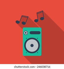 Playing speaker flat icon with long shadow