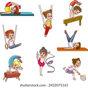 Playing Sports Kids set Vector Illustration