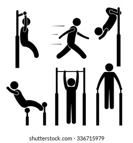 Playing sports on the bar. pulling, press, run, triceps. vector icon