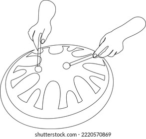 Die Stahlzungentrommel mit Stöcken spielen. Kontinuierliche Zeichnung des traditionellen Volkskunstmusikinstruments. Vektorgrafik.