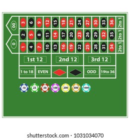 Playing table in the casino. A badge of a playing table with chips. Casino logo. Flat design, vector illustration, vector.