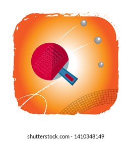 Playing table tennis, ping pong. Racket for table tennis and balls on the background of the sunny sky. Sports entertainment. Vector illustration