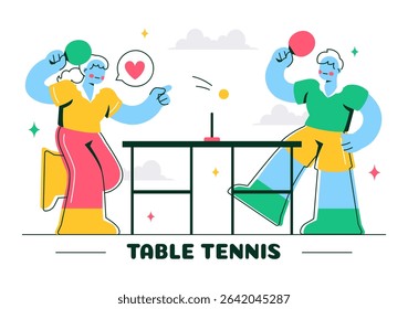 Playing Table Tennis Sports Vector Illustration Featuring Racket and Ball of Ping Pong Game Match, Hitting a Plastic Ball in a Flat Style Background