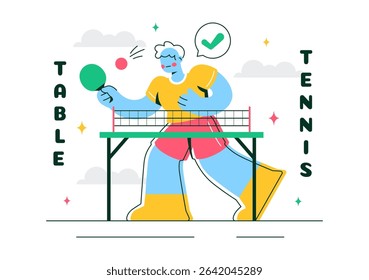 Playing Table Tennis Sports Vector Illustration Featuring Racket and Ball of Ping Pong Game Match, Hitting a Plastic Ball in a Flat Style Background