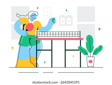 Playing Table Tennis Sports Vector Illustration Featuring Racket and Ball of Ping Pong Game Match, Hitting a Plastic Ball in a Flat Style Background