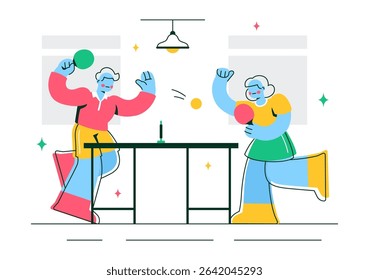 Playing Table Tennis Sports Vector Illustration Featuring Racket and Ball of Ping Pong Game Match, Hitting a Plastic Ball in a Flat Style Background