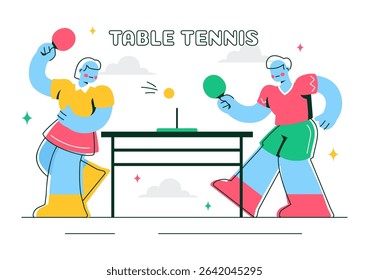 Playing Table Tennis Sports Vector Illustration Featuring Racket and Ball of Ping Pong Game Match, Hitting a Plastic Ball in a Flat Style Background