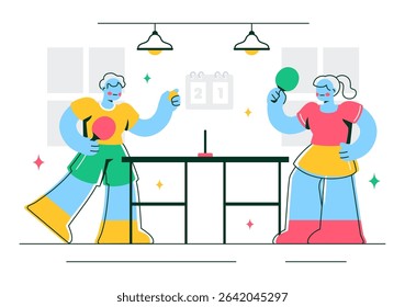 Playing Table Tennis Sports Vector Illustration Featuring Racket and Ball of Ping Pong Game Match, Hitting a Plastic Ball in a Flat Style Background