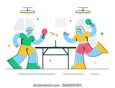 Playing Table Tennis Sports Vector Illustration Featuring Racket and Ball of Ping Pong Game Match, Hitting a Plastic Ball in a Flat Style Background