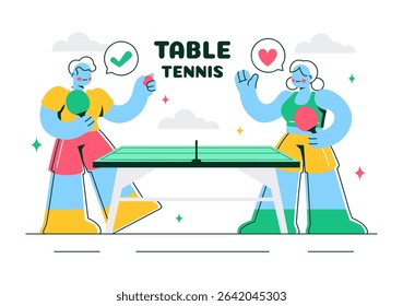 Playing Table Tennis Sports Vector Illustration Featuring Racket and Ball of Ping Pong Game Match, Hitting a Plastic Ball in a Flat Style Background