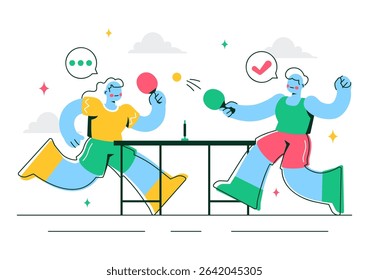 Playing Table Tennis Sports Vector Illustration Featuring Racket and Ball of Ping Pong Game Match, Hitting a Plastic Ball in a Flat Style Background