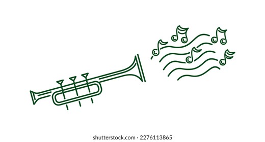 Playing trumpet and notes line icon. Vector illustration