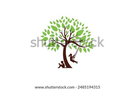 Playing under tree logo design simple tree logo