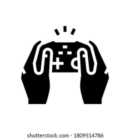 playing video game joystick glyph icon vector. playing video game joystick sign. isolated contour symbol black illustration