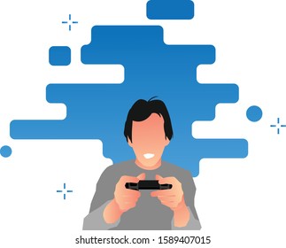 
playing video games happily, vector illustrator