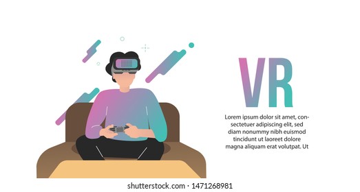 playing video games with virtual reality. vector illustrator