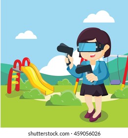 playing virtual reality in park