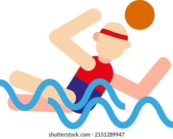 Playing waterpolo in pool, illustration, vector on a white background.