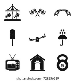 Playing in the yard icons set. Simple set of 9 playing in the yard vector icons for web isolated on white background