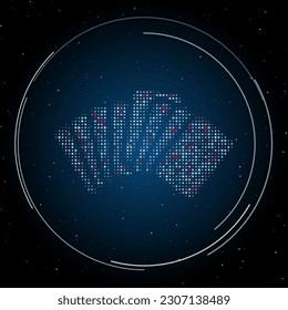 The playings symbol filled with white dots. Pointillism style. Some dots is red. Vector illustration on blue background with stars