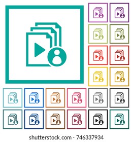 Playlist author flat color icons with quadrant frames on white background