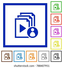 Playlist author flat color icons in square frames on white background