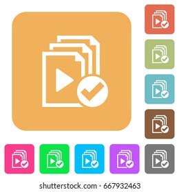 Playlist done flat icons on rounded square vivid color backgrounds.
