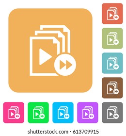 Playlist fast forward flat icons on rounded square vivid color backgrounds.